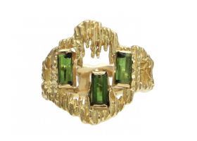 1960s Irish West & Son tourmaline and 18kt yellow gold modernist ring