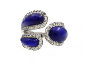 Vintage Italian lapis lazuli and diamond cocktail ring