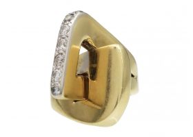 Vintage 18kt yellow gold and diamond three dimensional link ring
