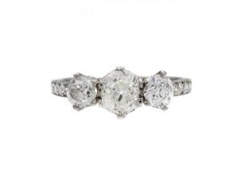 Edwardian Old Mine cut diamond three stone engagement ring