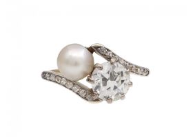 Edwardian 'toi et moi' natural pearl and diamond ring