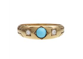1897 turquoise and diamond three stone gypsy ring