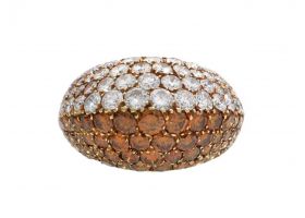 1980s cognac diamond and diamond bombe cluster ring in 18kt gold