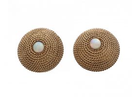 Retro woven conical earrings centred with cabochon opals