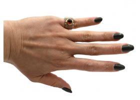 Vintage citrine cabochon and two tone linear 18kt gold ring