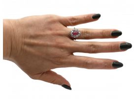 Edwardian oval Burmese cabochon and diamond cluster ring