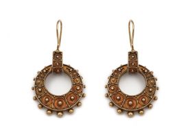 Victorian yellow gold hollow open hoop drop earrings