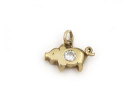 Vintage heavy diamond set pig pendant in 18kt yellow gold