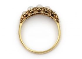Antique natural pearl five stone carved ring in 18kt gold