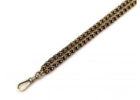 Antique fancy link muff chain in yellow gold