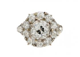 Antique 1.70ct centre diamond coronet cluster ring in yellow gold