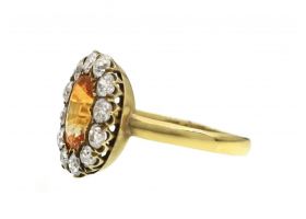 Vintage Oval fancy yellow sapphire and diamond coronet cluster ring