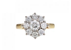 Contemporary diamond coronet cluster engagement ring in 18kt yellow gold