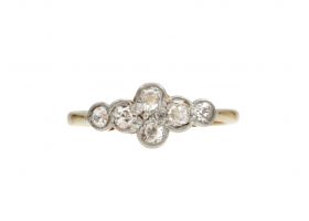 Edwardian six stone diamond cluster ring in platinum and gold