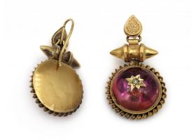 Victorian Etruscan revival foiled back rock crystal pendant earrings