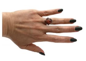 Antique carved hessonite garnet, seed pearl and diamond face ring