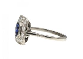 Art Deco sapphire and diamond square cluster ring in platinum