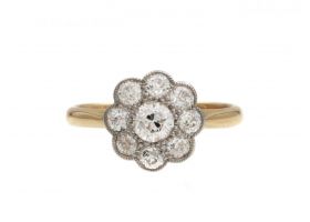 Antique diamond floral cluster engagement ring in 18kt gold