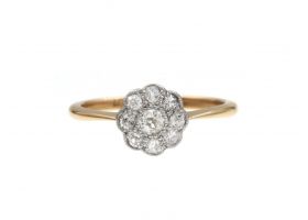 Edwardian diamond petite flower cluster ring in 18kt yellow gold