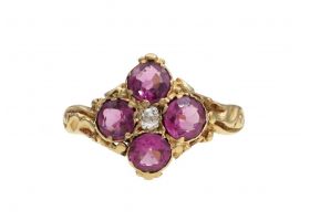 Victorian diamond and almandine garnet cluster ring in 18kt gold