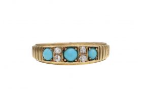 1881 turquoise and diamond three stone ribbed ring