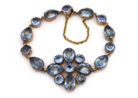 Georgian blue topaz floral pendant bracelet in yellow gold