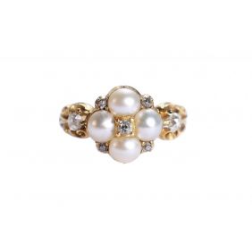 18ct Gold Pearl and Diamond Cluster Ring