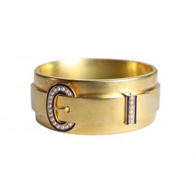 18ct Gold Pearl and Enamel Buckle Bangle