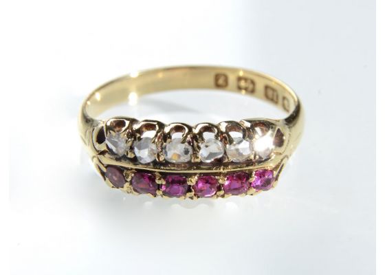 Victorian Ruby & Diamond Double Row Ring in Gold
