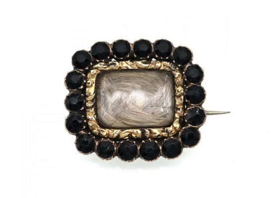 1828 Jet & Hair Mourning Brooch Pendant in Rose Gold
