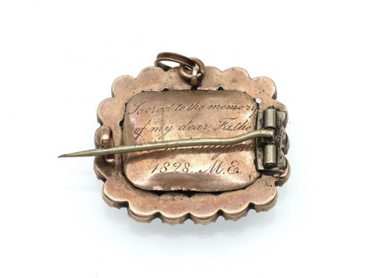 1828 Jet & Hair Mourning Brooch Pendant in Rose Gold