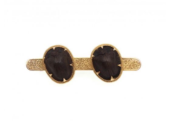 Victorian Double Brown Beetle Bar Brooch in Yellow Gold