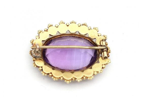 Antique Oval Amethyst & Seed Pearl Brooch in Gold