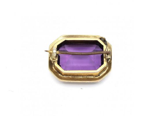 Victorian Amethyst & Seed Pearl Brooch in Yellow Gold