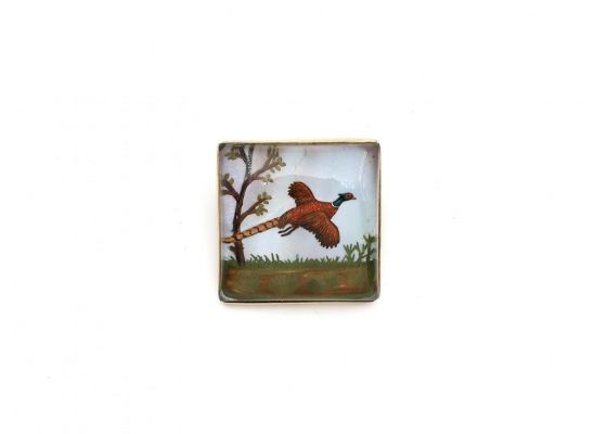 Antique Essex crystal pheasant hunting brooch in gold