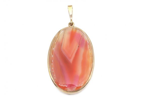 Double sided dyed pink banded agate and ammonite pendant