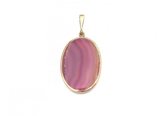 Vintage oval double sided banded agate pendant in yellow gold