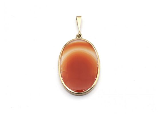 Vintage oval double sided banded agate pendant in yellow gold