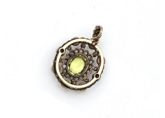 Antique Chrysoberyl Diamond & Pearl Cluster Pendant