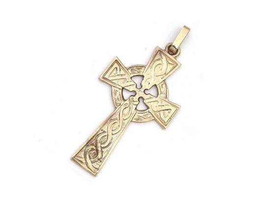 Vintage 9kt yellow gold openwork Celtic cross pendant