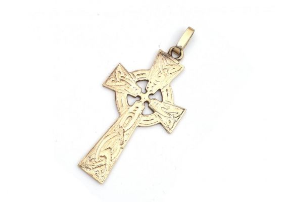 Vintage 9kt yellow gold openwork Celtic cross pendant