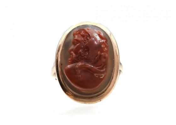 Antique Sardonyx Cameo of a Bearded Hooded Man in Rose Gold