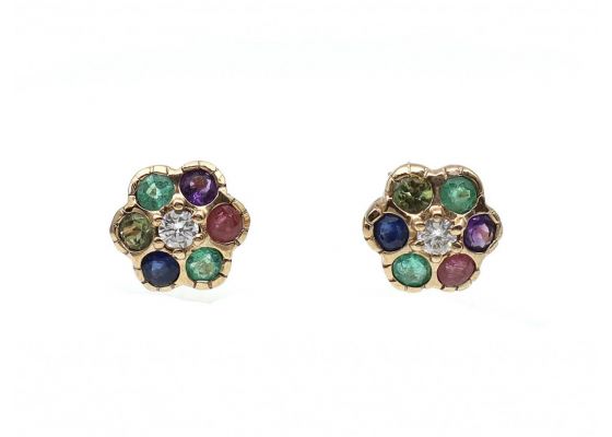 Vintage 'DEAREST' Floral Stud Earrings in 9kt Yellow Gold