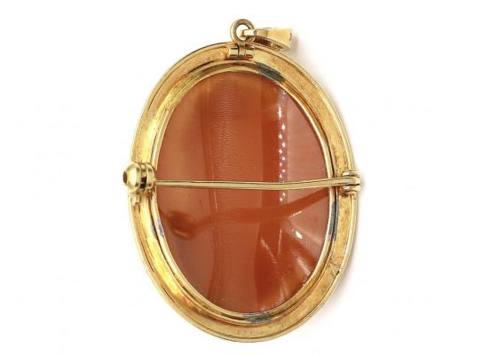 Vintage Shell Cameo Pendant Brooch in 18kt Yellow Gold