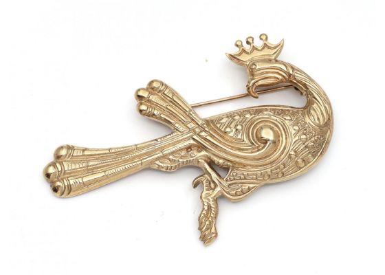 Vintage Aidan Breen crowned peacock brooch in 9kt gold