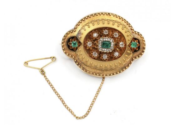 Victorian Emerald & Diamond Brooch