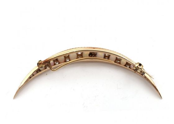 Victorian Opal & Diamond Crescent Moon Brooch