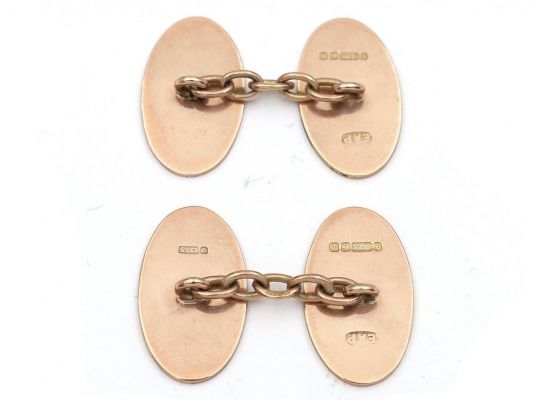1924 oval engine turned cufflinks in 9kt rose gold