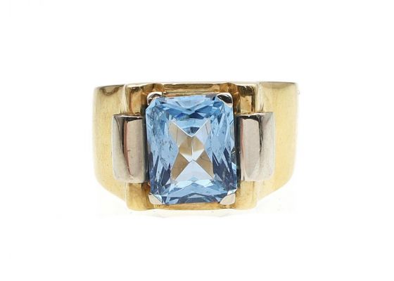 Retro Blue Topaz Two Tone White & Yellow Gold Ring
