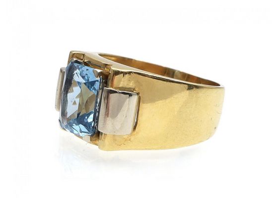 Retro Blue Topaz Two Tone White & Yellow Gold Ring